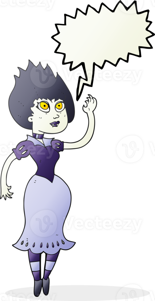 hand drawn speech bubble cartoon vampire girl waving png