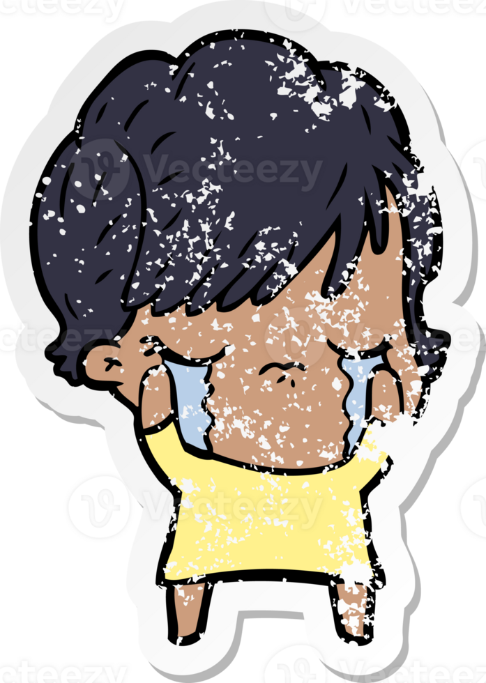distressed sticker of a cartoon woman crying png