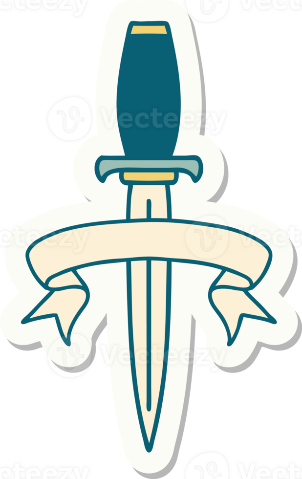 tattoo style sticker with banner of a dagger png
