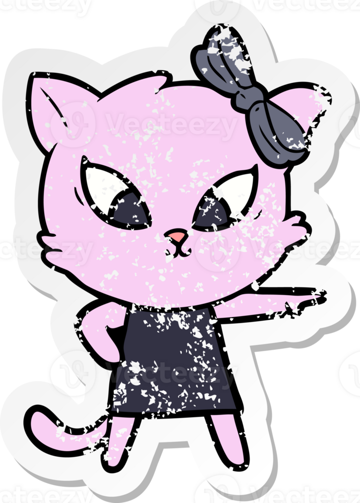 distressed sticker of a cartoon cat png