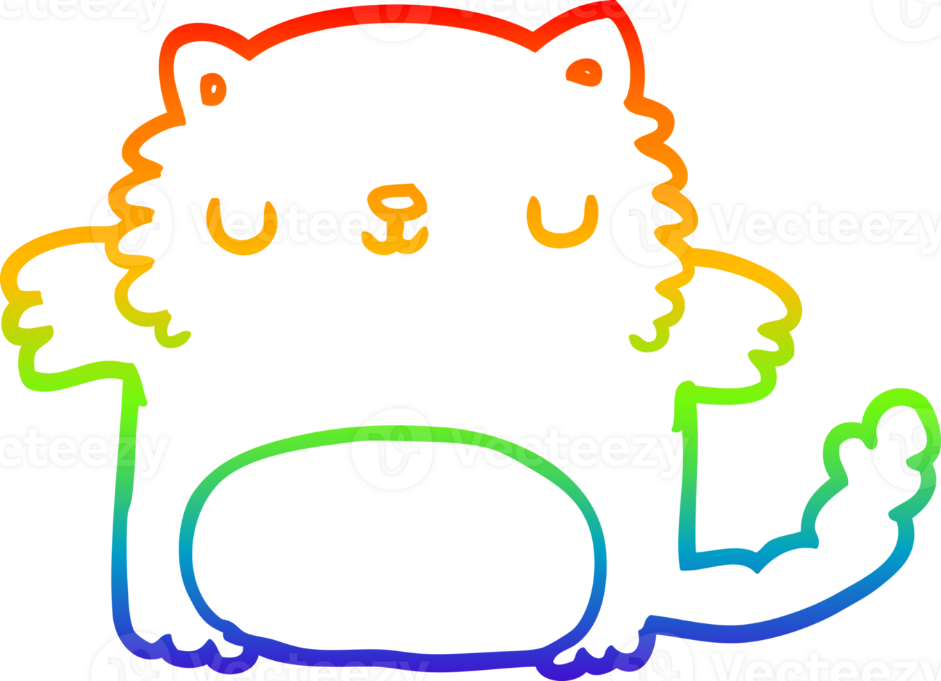 rainbow gradient line drawing of a cartoon cat png