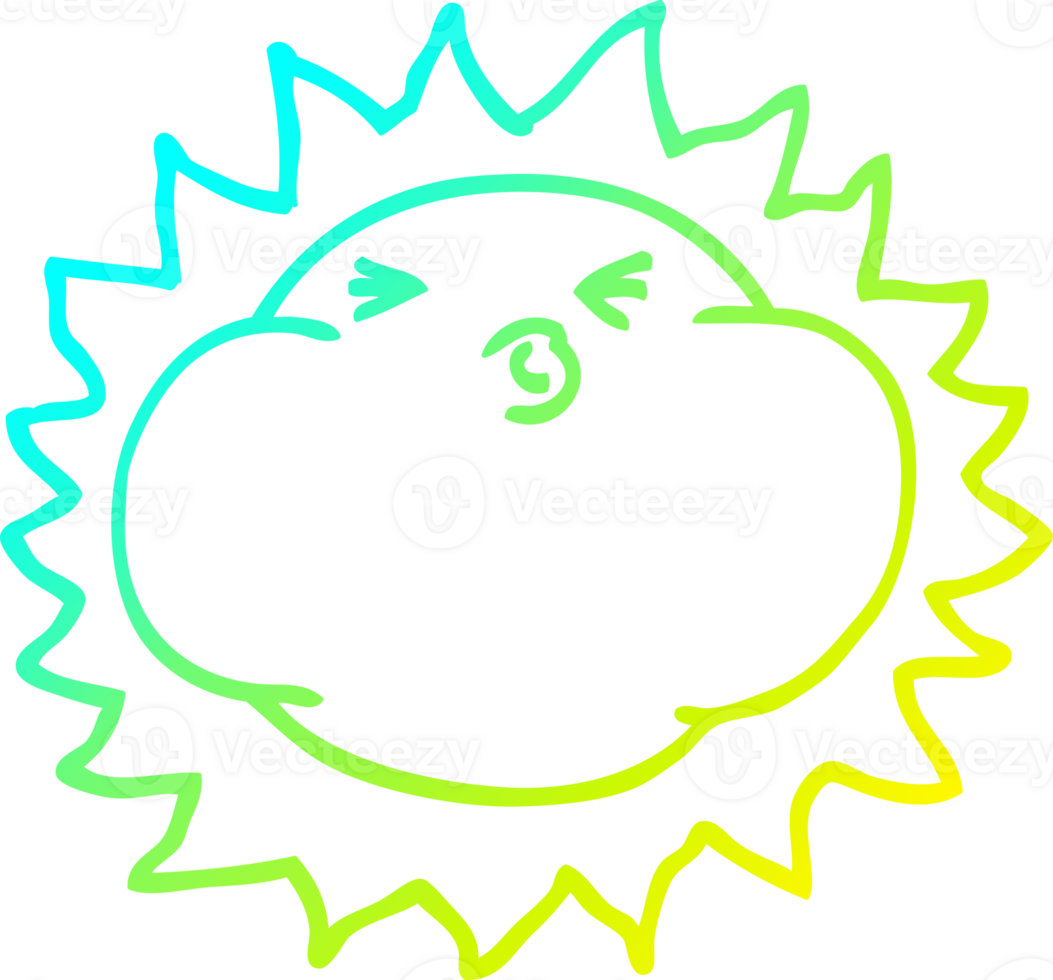 cold gradient line drawing of a cartoon shining sun png