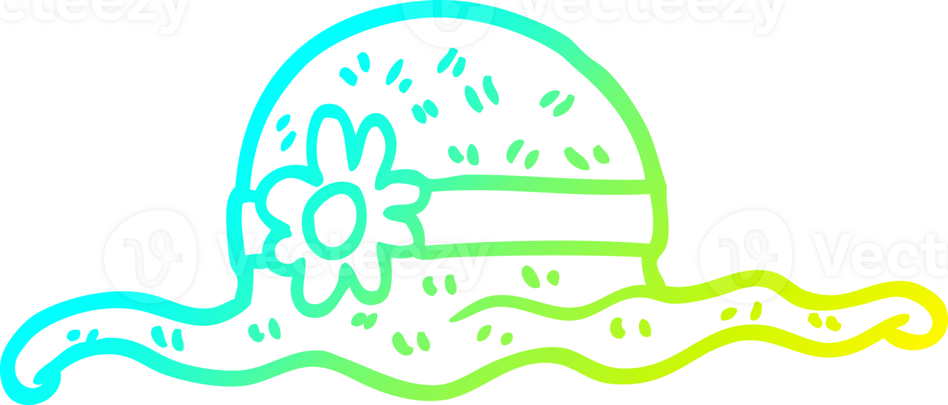 cold gradient line drawing of a cartoon straw hat png