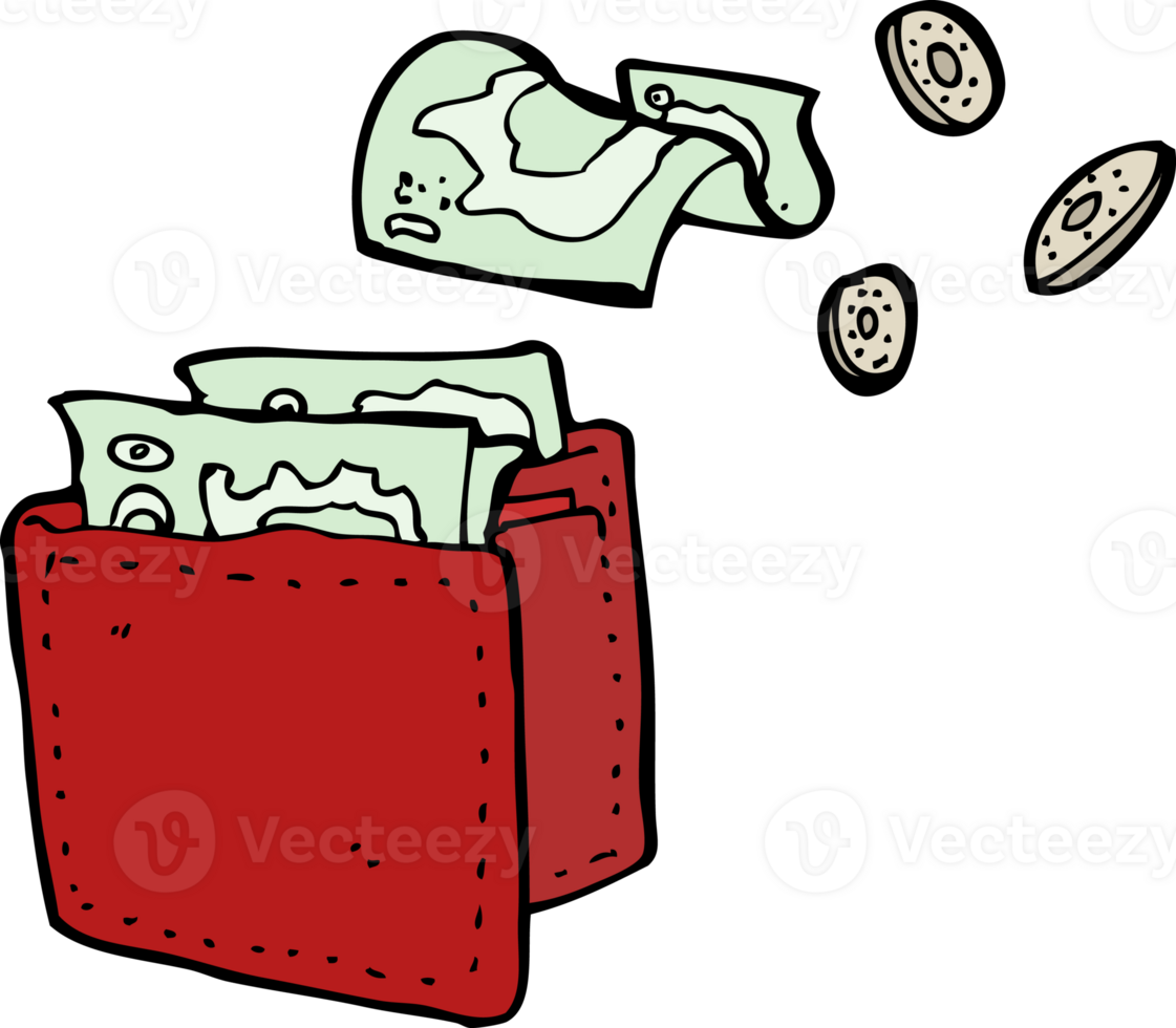 cartoon wallet spilling money png