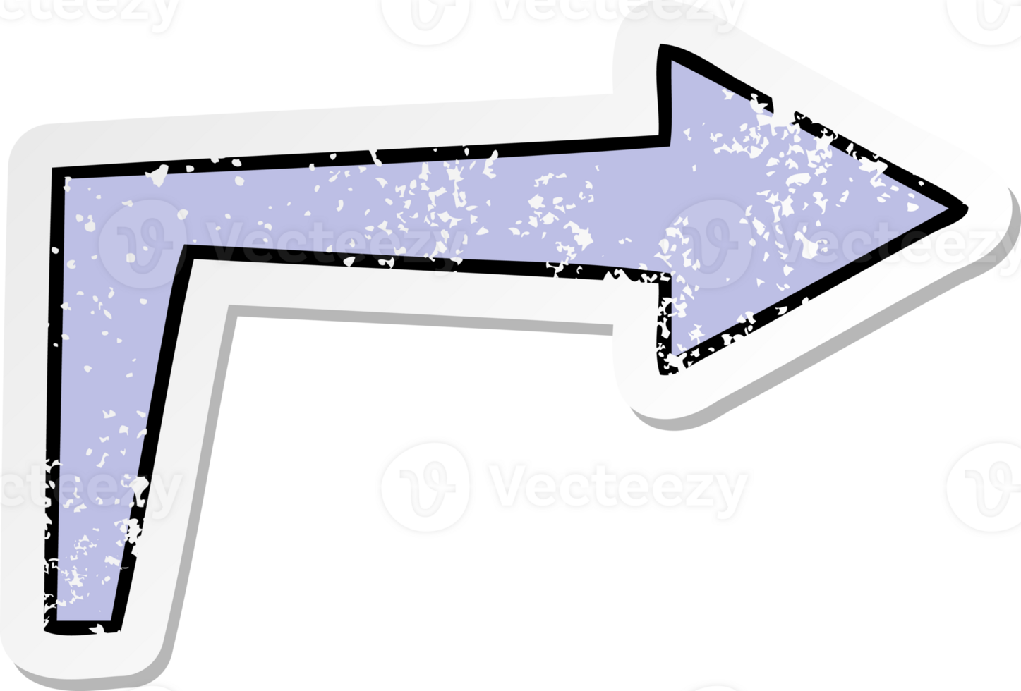 distressed sticker of a quirky hand drawn cartoon arrow png