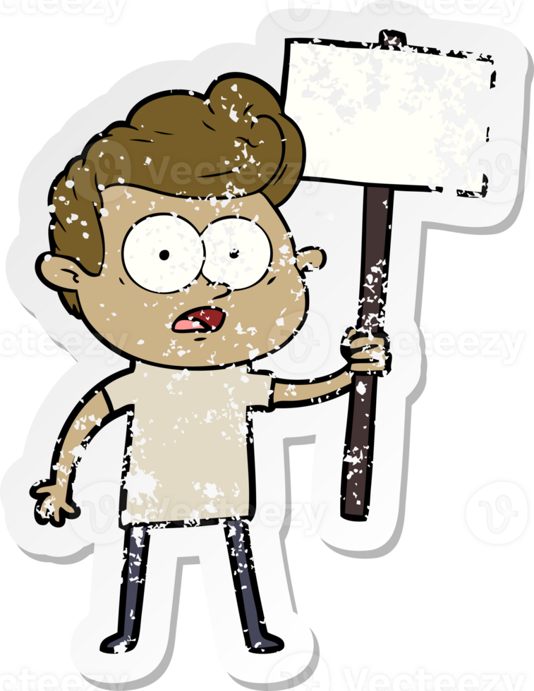 distressed sticker of a cartoon staring man png