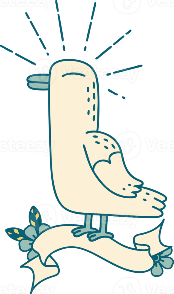 scroll banner with tattoo style seagull bird png