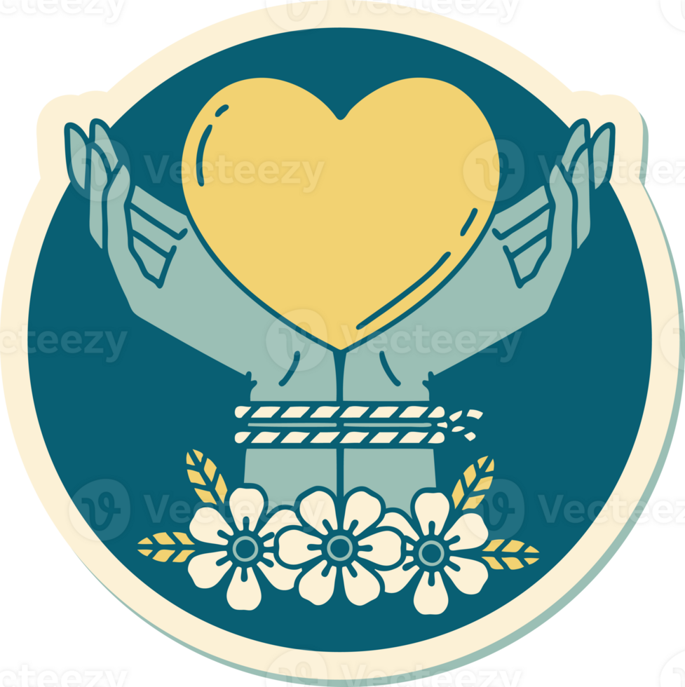 sticker of tattoo in traditional style of tied hands and a heart png