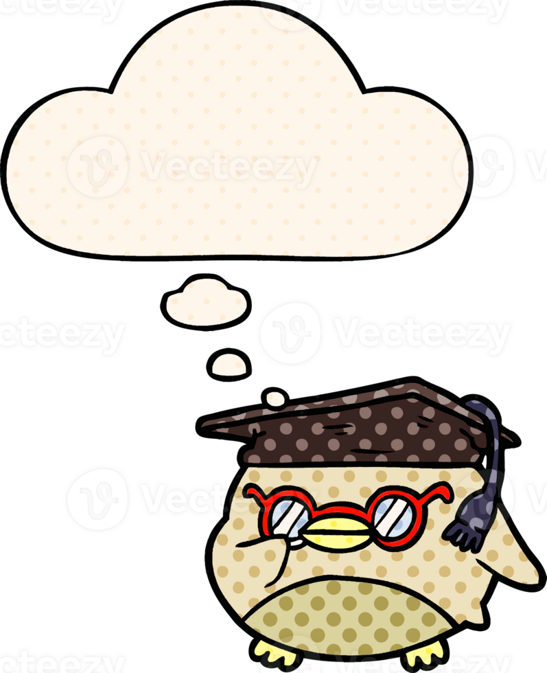 cartoon clever bird with thought bubble in comic book style png