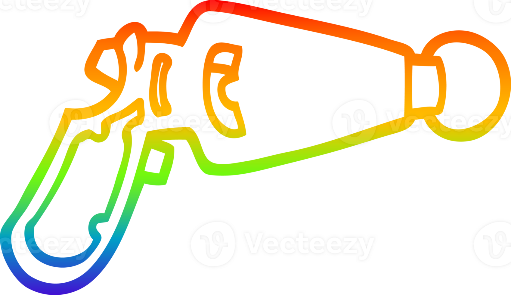 rainbow gradient line drawing of a cartoon ray gun png