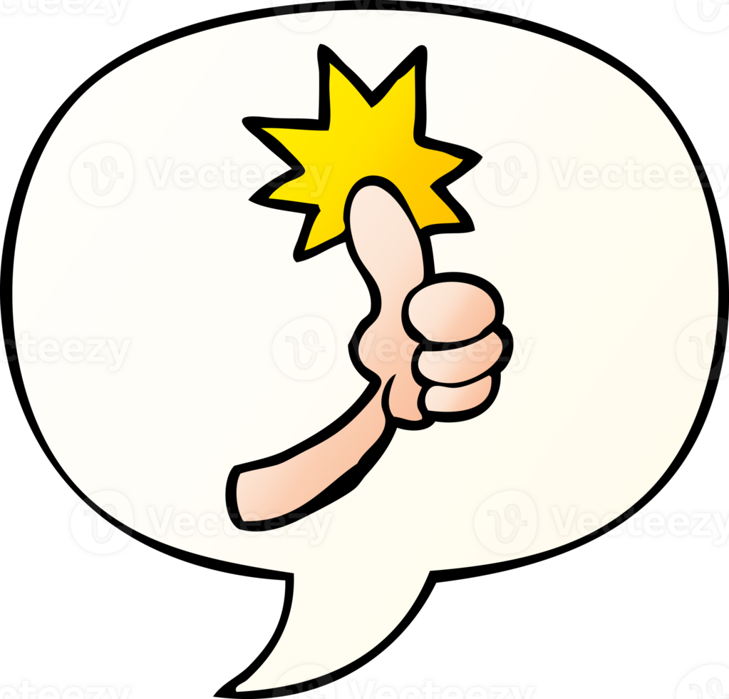 cartoon thumbs up sign with speech bubble in smooth gradient style png