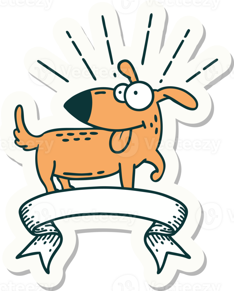 sticker of a tattoo style happy dog png