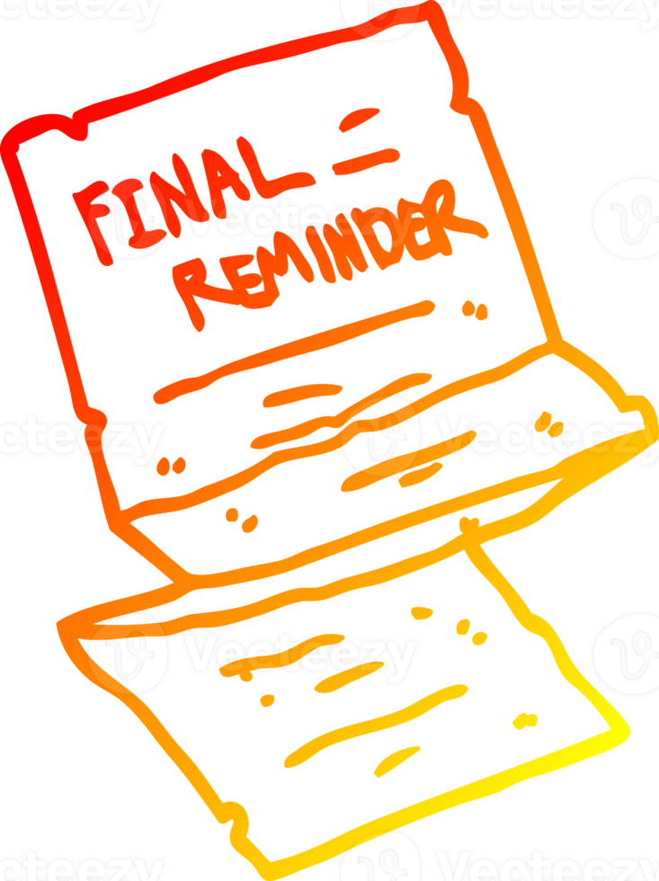 värma lutning linje teckning av en tecknad serie slutlig påminnelse brev png