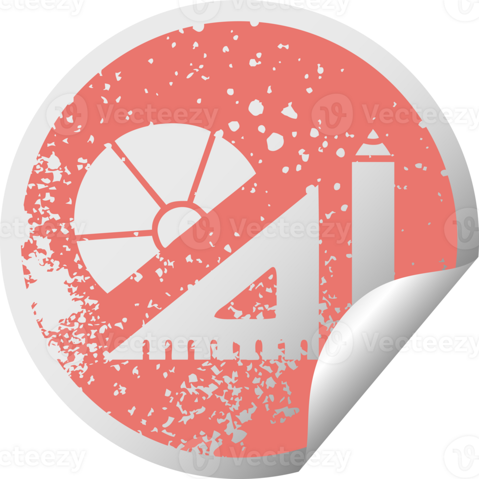 distressed circular peeling sticker symbol of a maths kit png