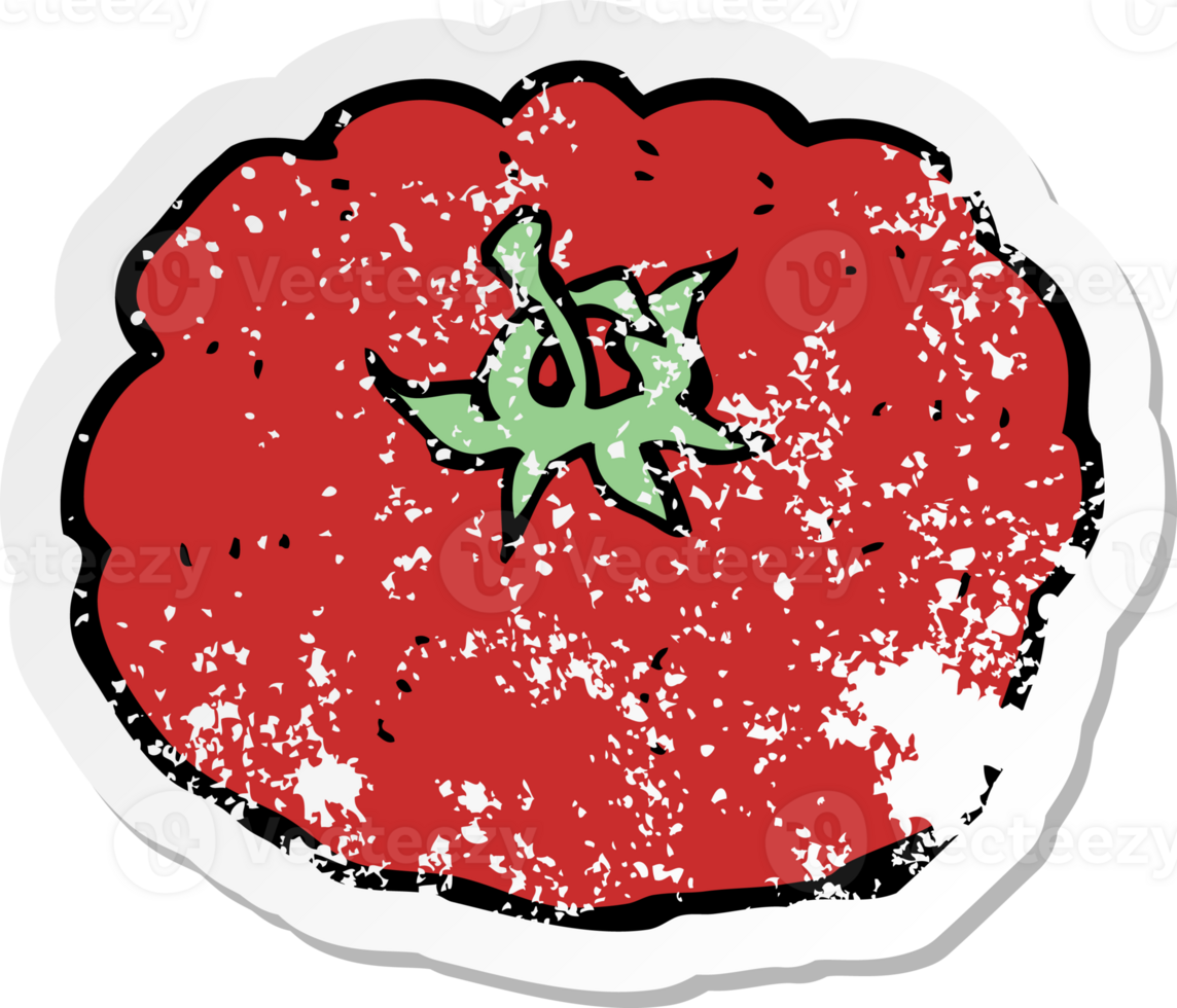 retro distressed sticker of a cartoon tomato png