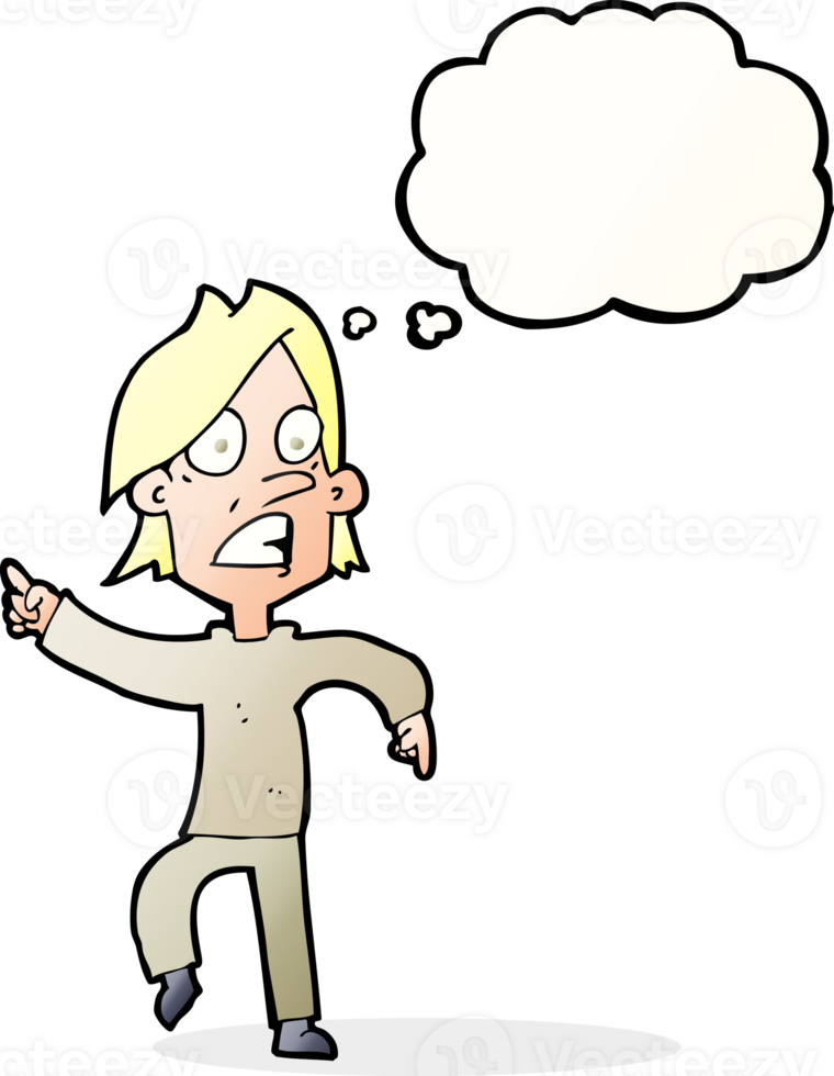 cartoon worried man pointing with thought bubble png
