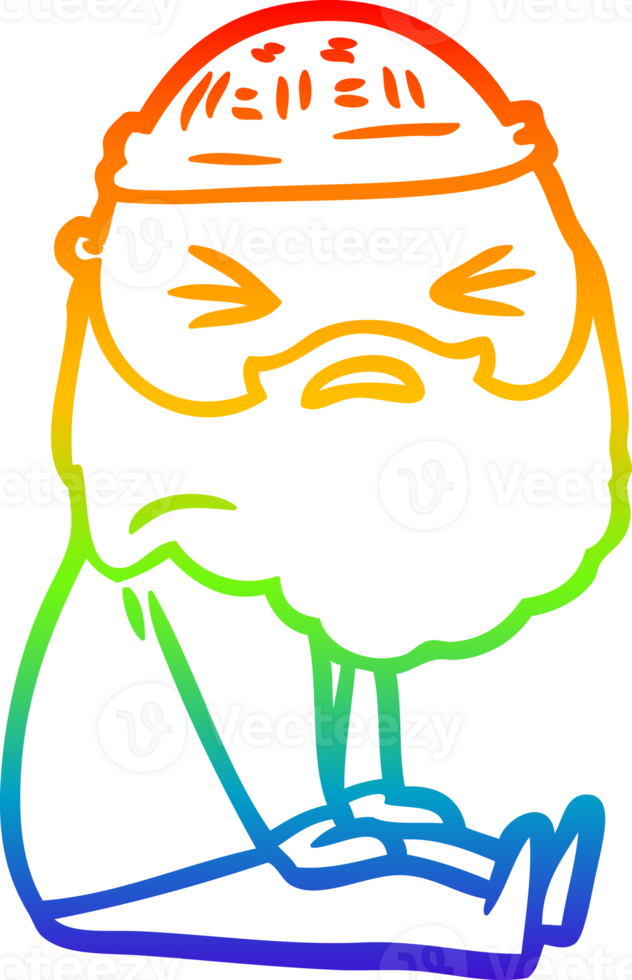 rainbow gradient line drawing of a cartoon man with beard png
