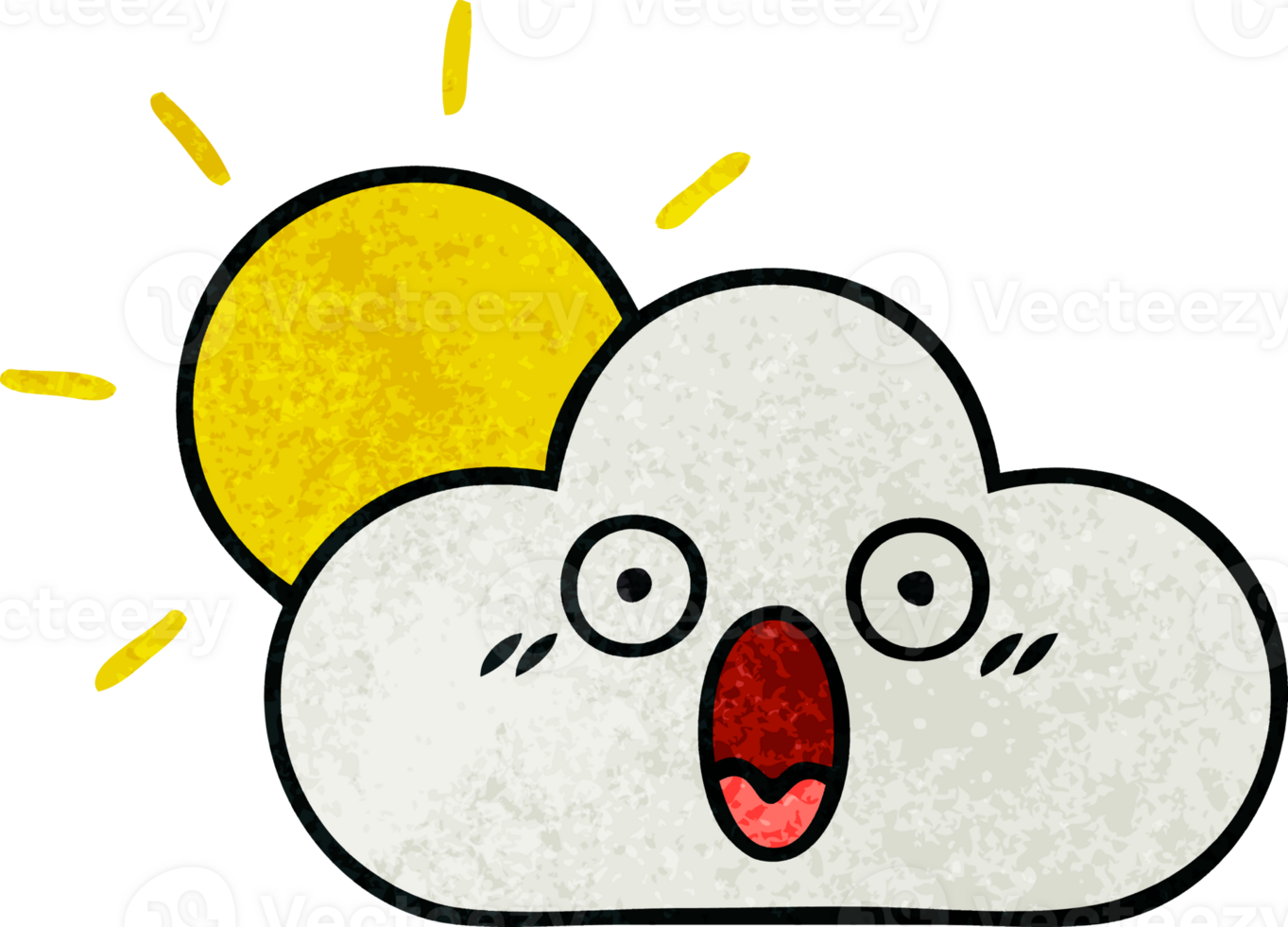 retro grunge texture cartoon of a sunshine and cloud png