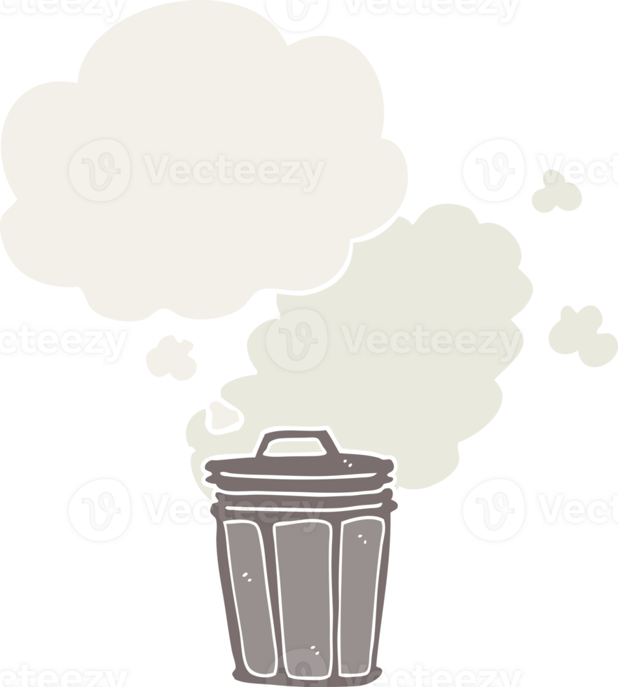 cartoon stinky garbage can with thought bubble in retro style png