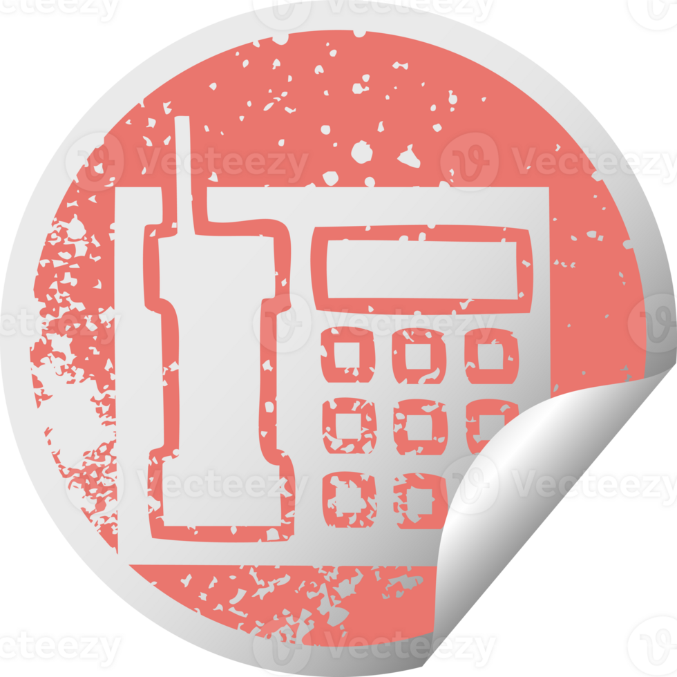 distressed circular peeling sticker symbol of a telephone png