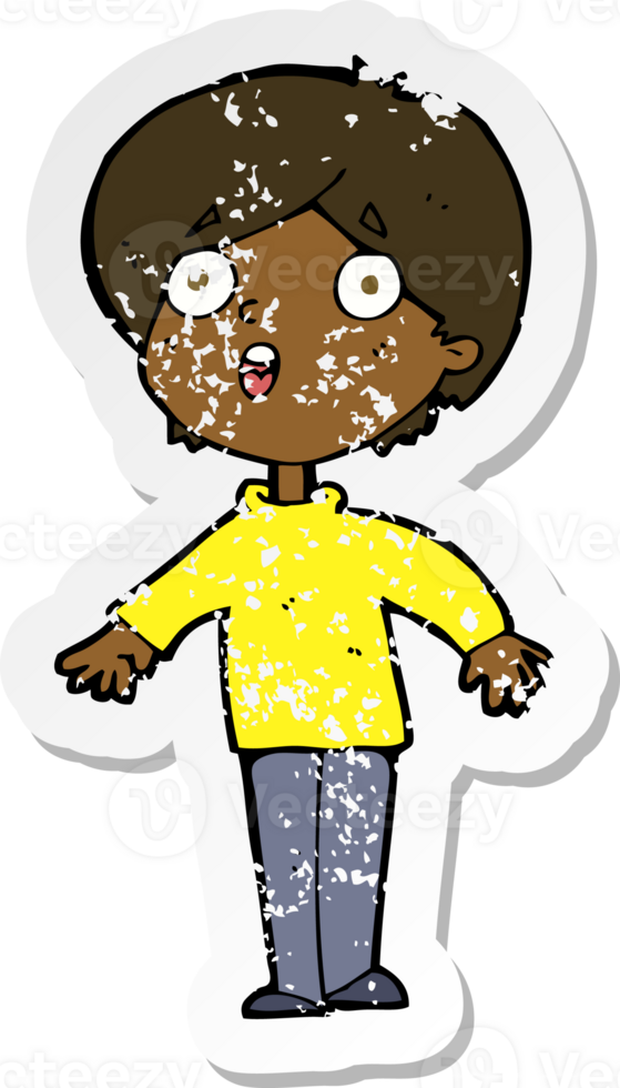 retro distressed sticker of a cartoon surprised man png