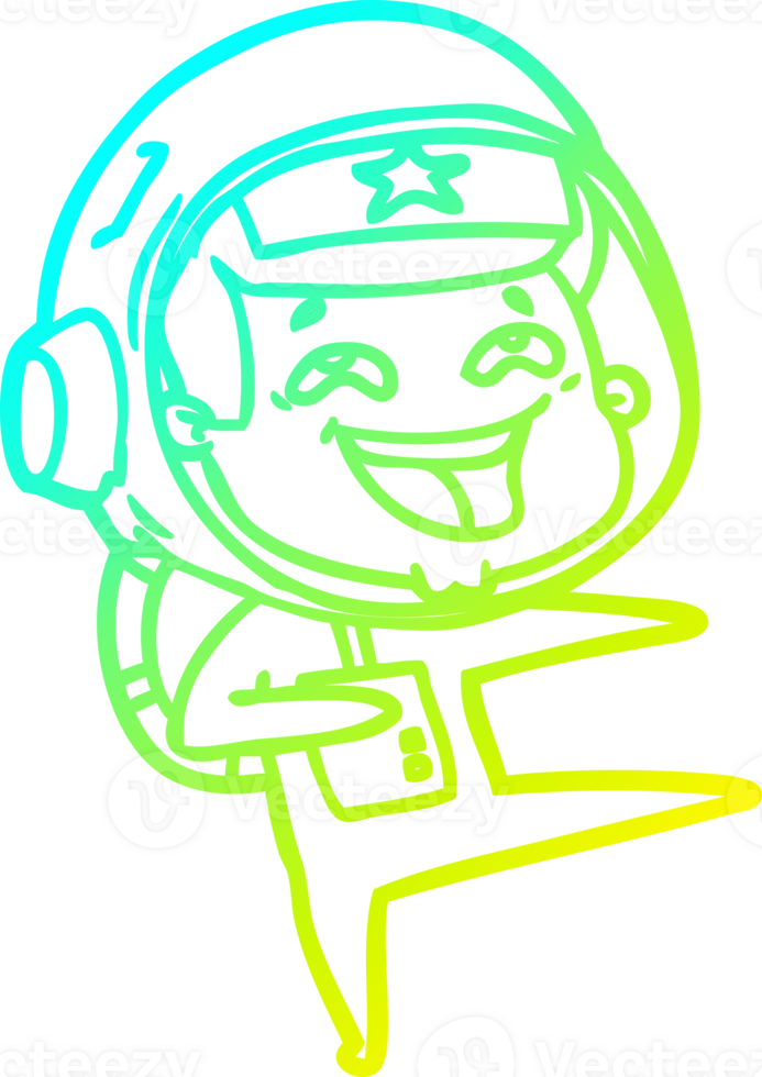 cold gradient line drawing of a cartoon laughing astronaut png