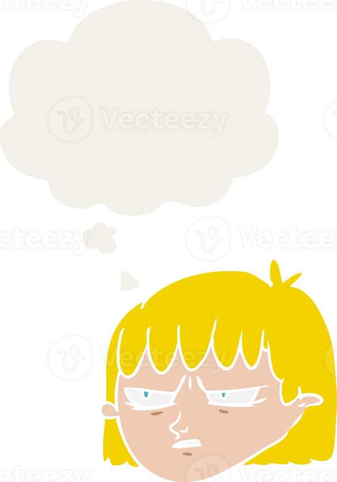 cartoon angry woman with thought bubble in retro style png