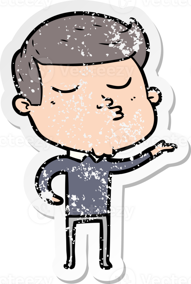 distressed sticker of a cartoon model guy pouting png