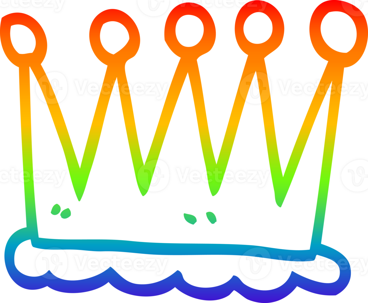 rainbow gradient line drawing of a cartoon crown symbol png
