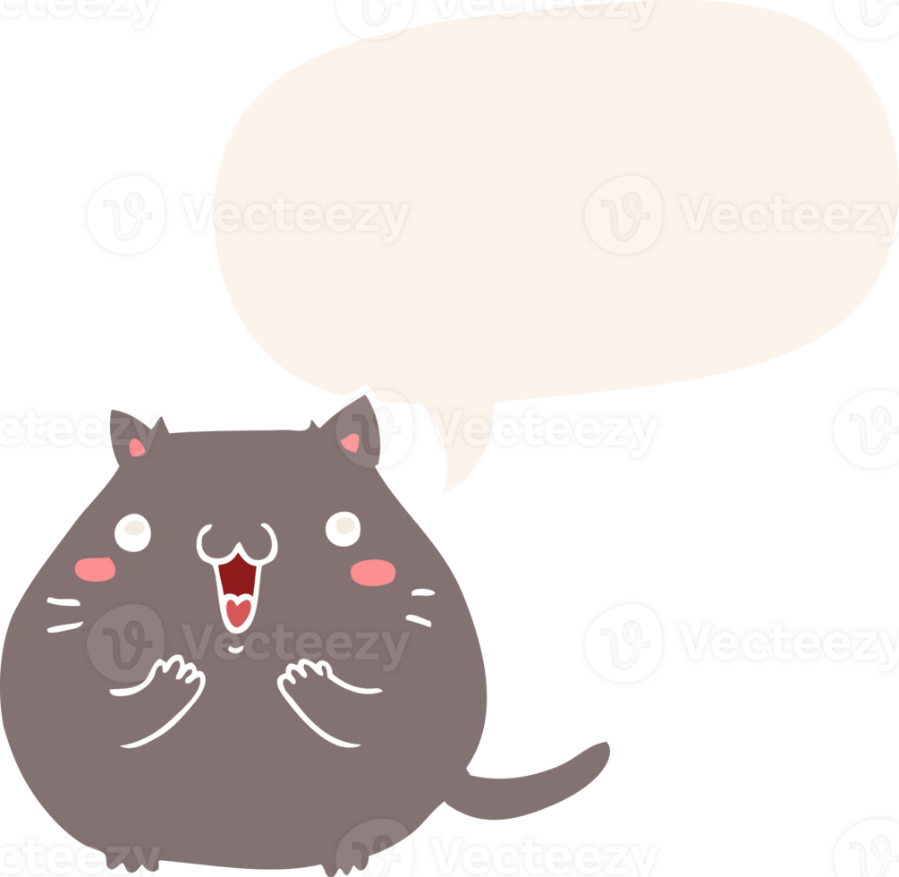 happy cartoon cat with speech bubble in retro style png