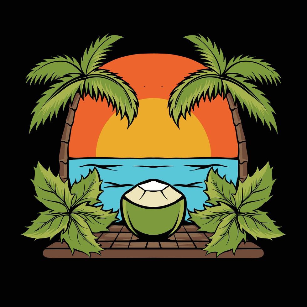 coconut tree with coconut in beach vector