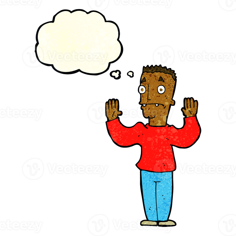 cartoon man surrendering with thought bubble png