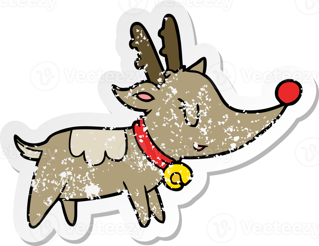 distressed sticker of a cartoon christmas reindeer png