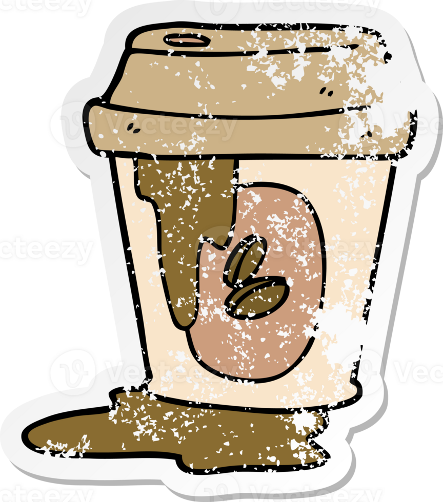 distressed sticker of a messy coffee cup cartoon png