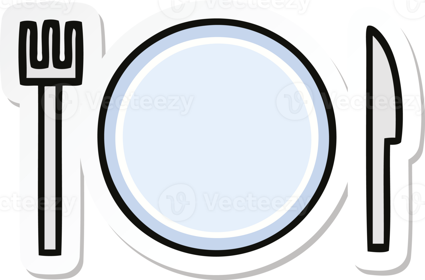 sticker of a cute cartoon plate and cutlery png