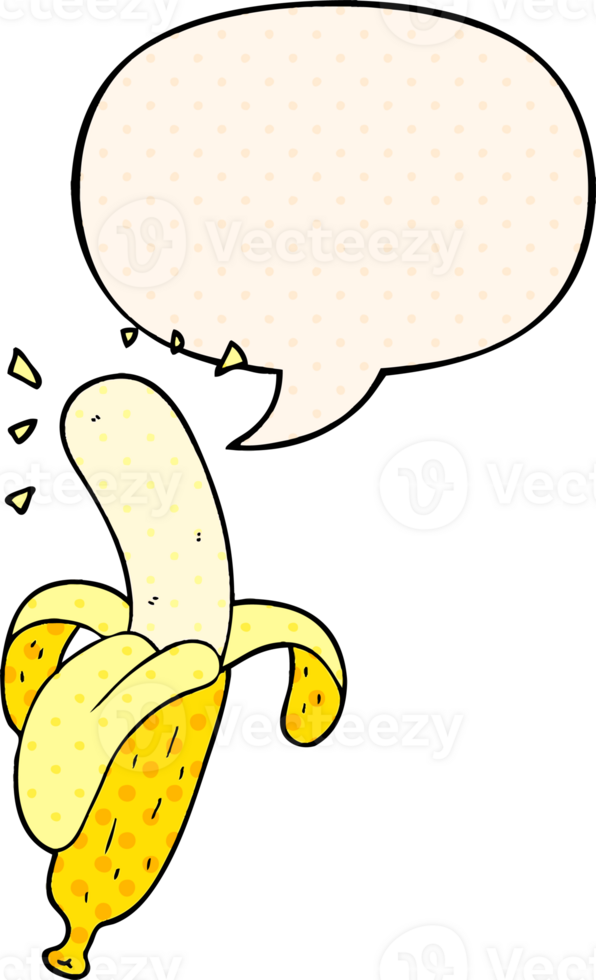 cartoon banana with speech bubble in comic book style png