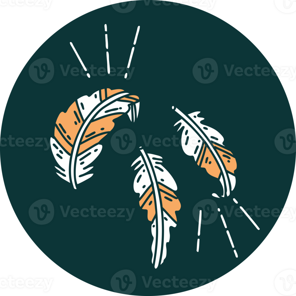 icon of a tattoo style feathers floating png