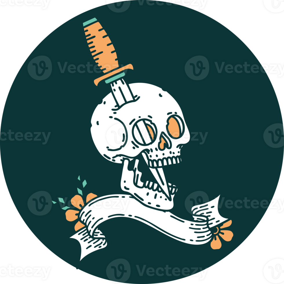 tattoo style icon with banner of a skull png