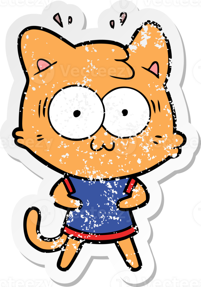 distressed sticker of a cartoon surprised cat png
