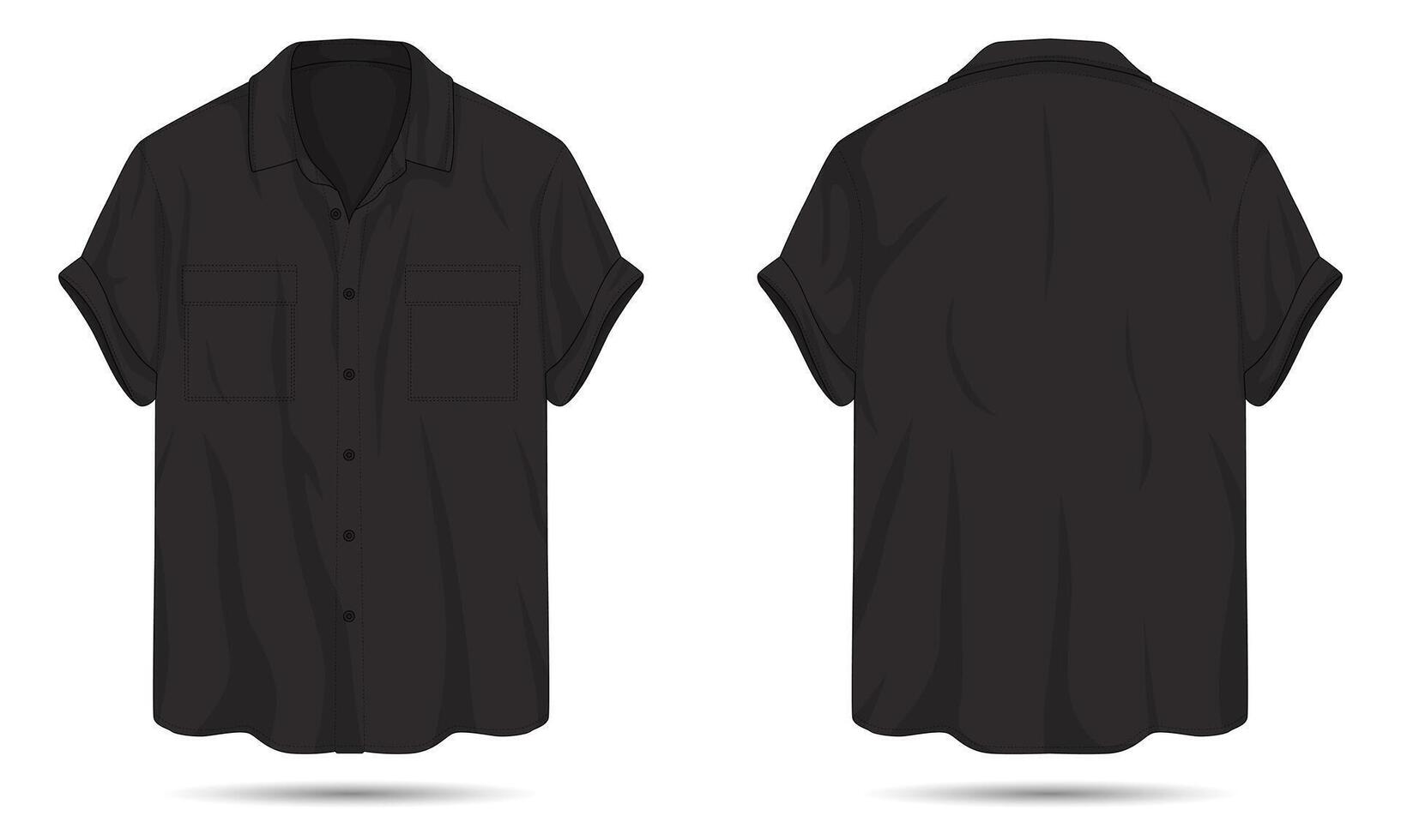 Men's casual black shirt mockup front and back view vector