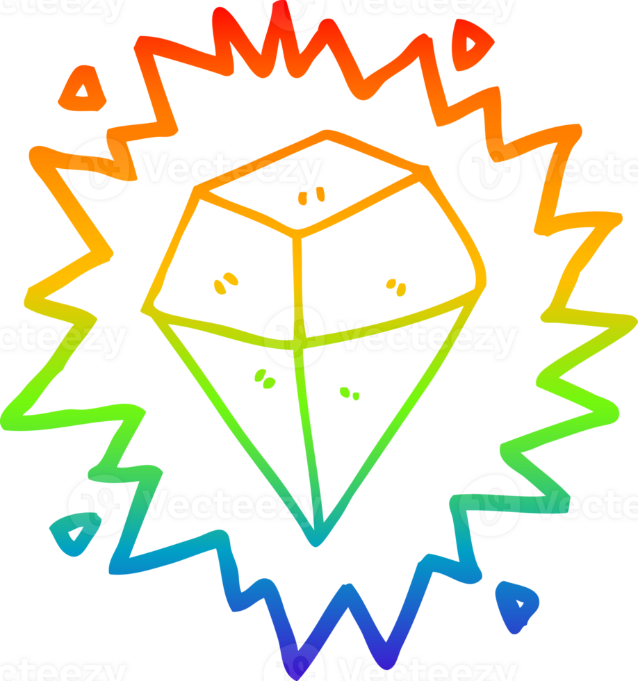 rainbow gradient line drawing of a cartoon shining crystal png