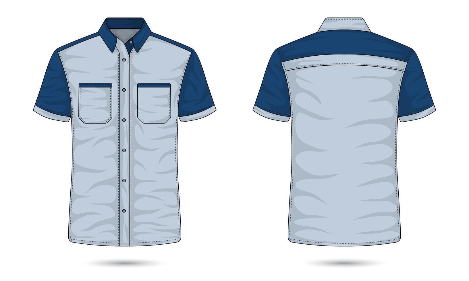 Two-color office shirt mockup front and back view vector