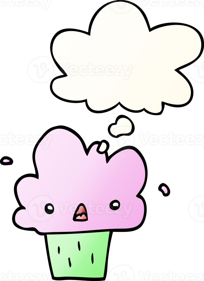 cartoon cupcake with thought bubble in smooth gradient style png