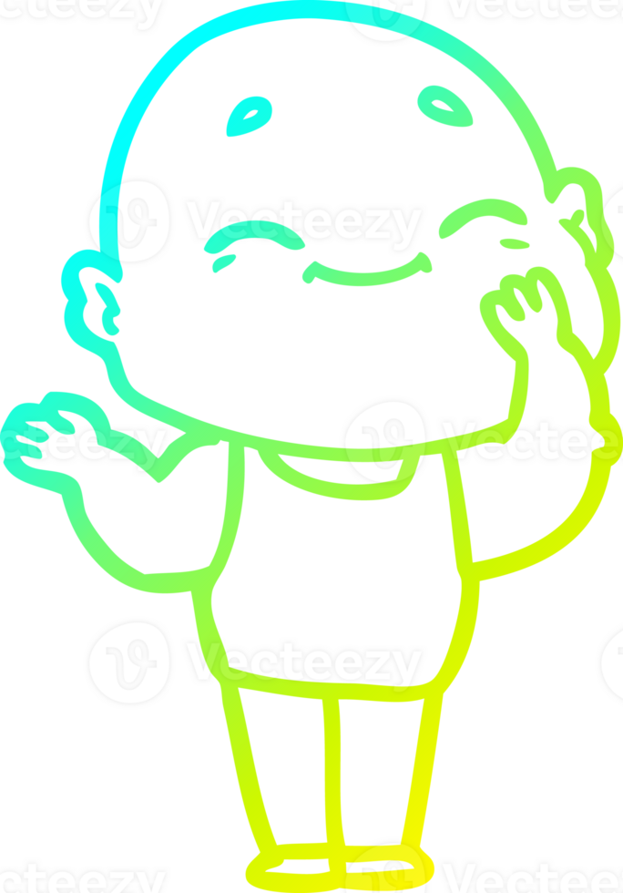 cold gradient line drawing of a cartoon happy bald man png