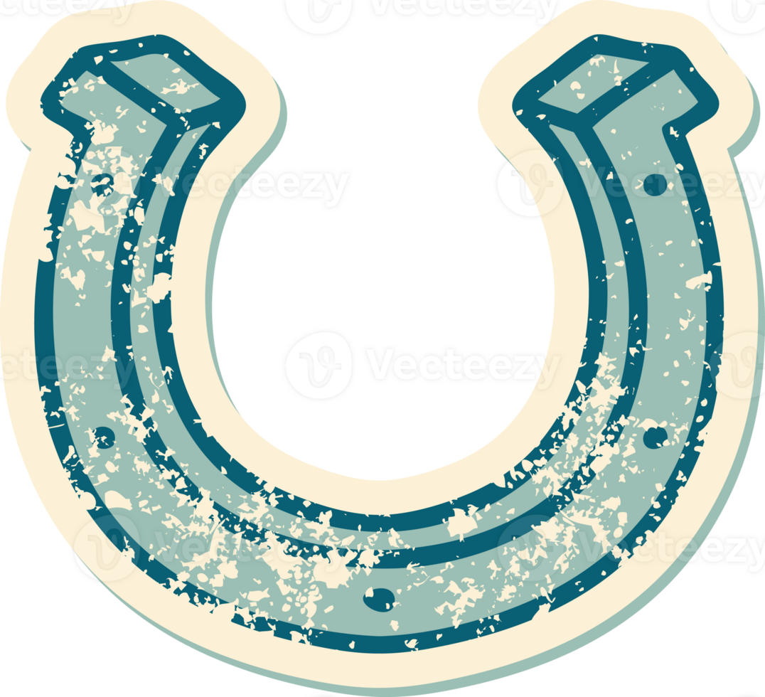 iconic distressed sticker tattoo style image of a horse shoe png