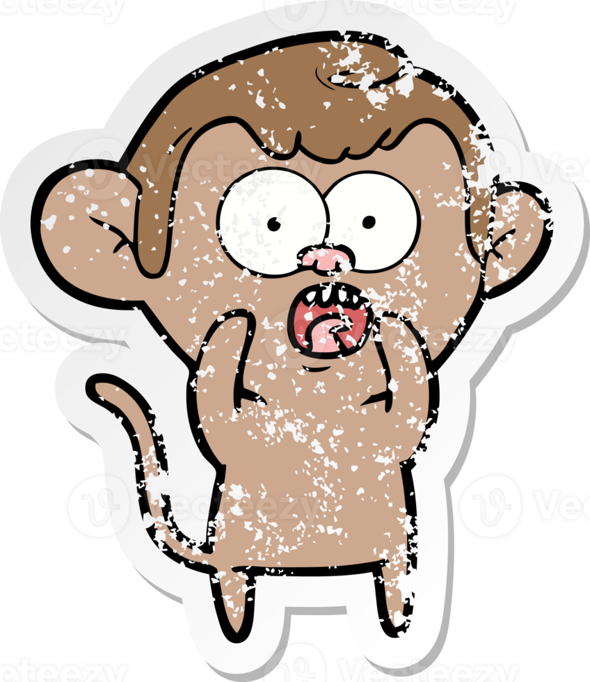 distressed sticker of a cartoon shocked monkey png