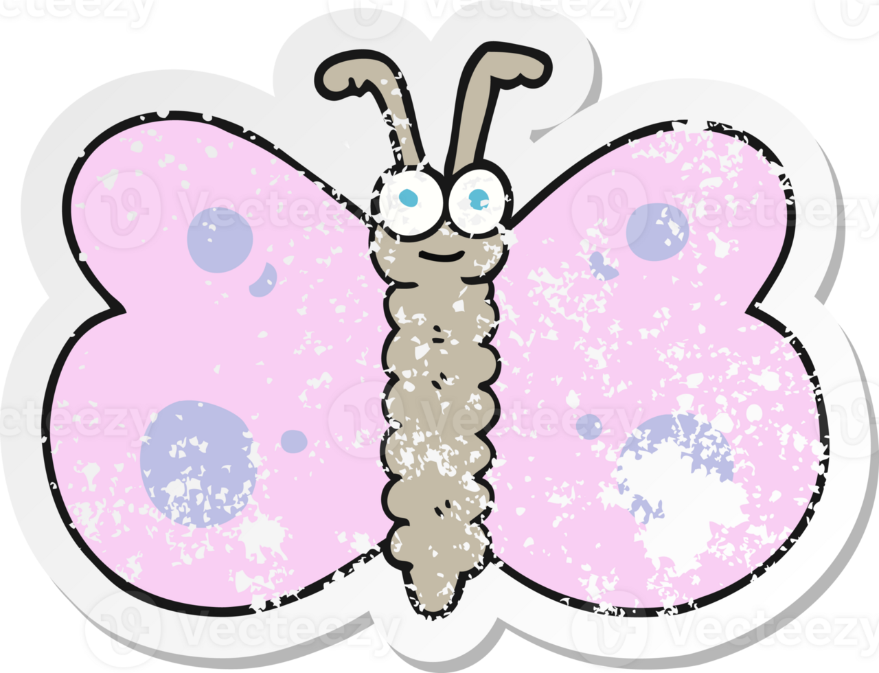 retro distressed sticker of a cartoon butterfly png
