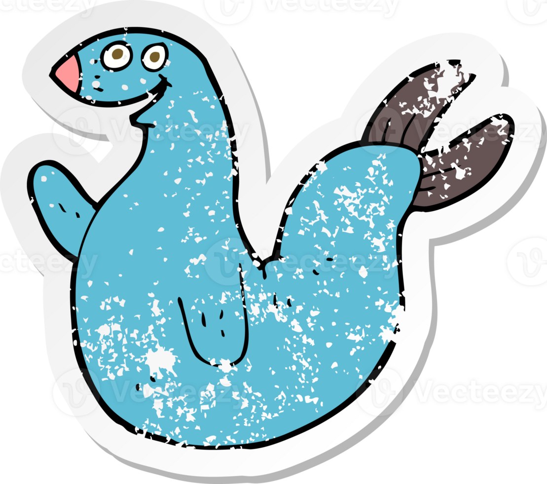 retro distressed sticker of a cartoon happy seal png