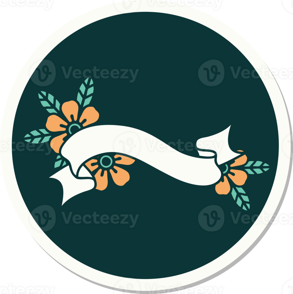 sticker of tattoo in traditional style of a banner and flowers png