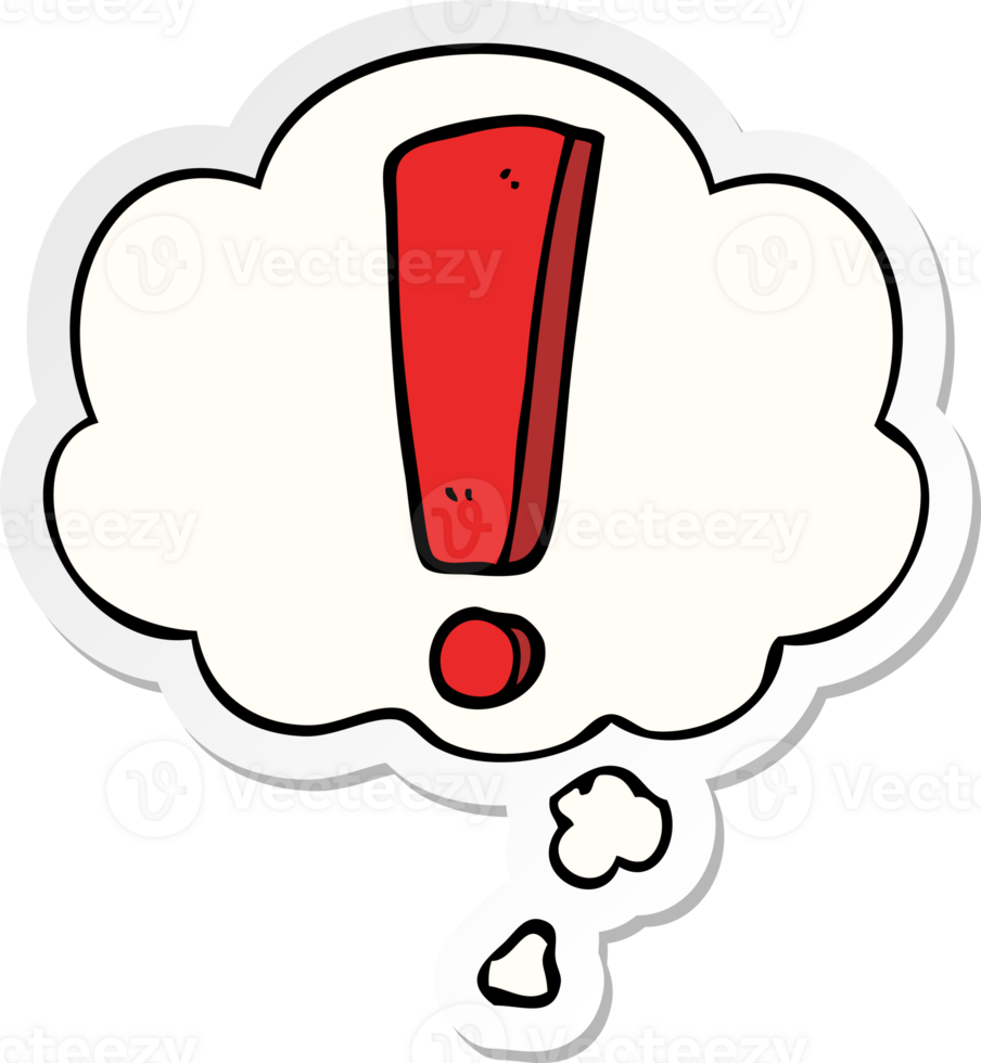 cartoon exclamation mark with thought bubble as a printed sticker png